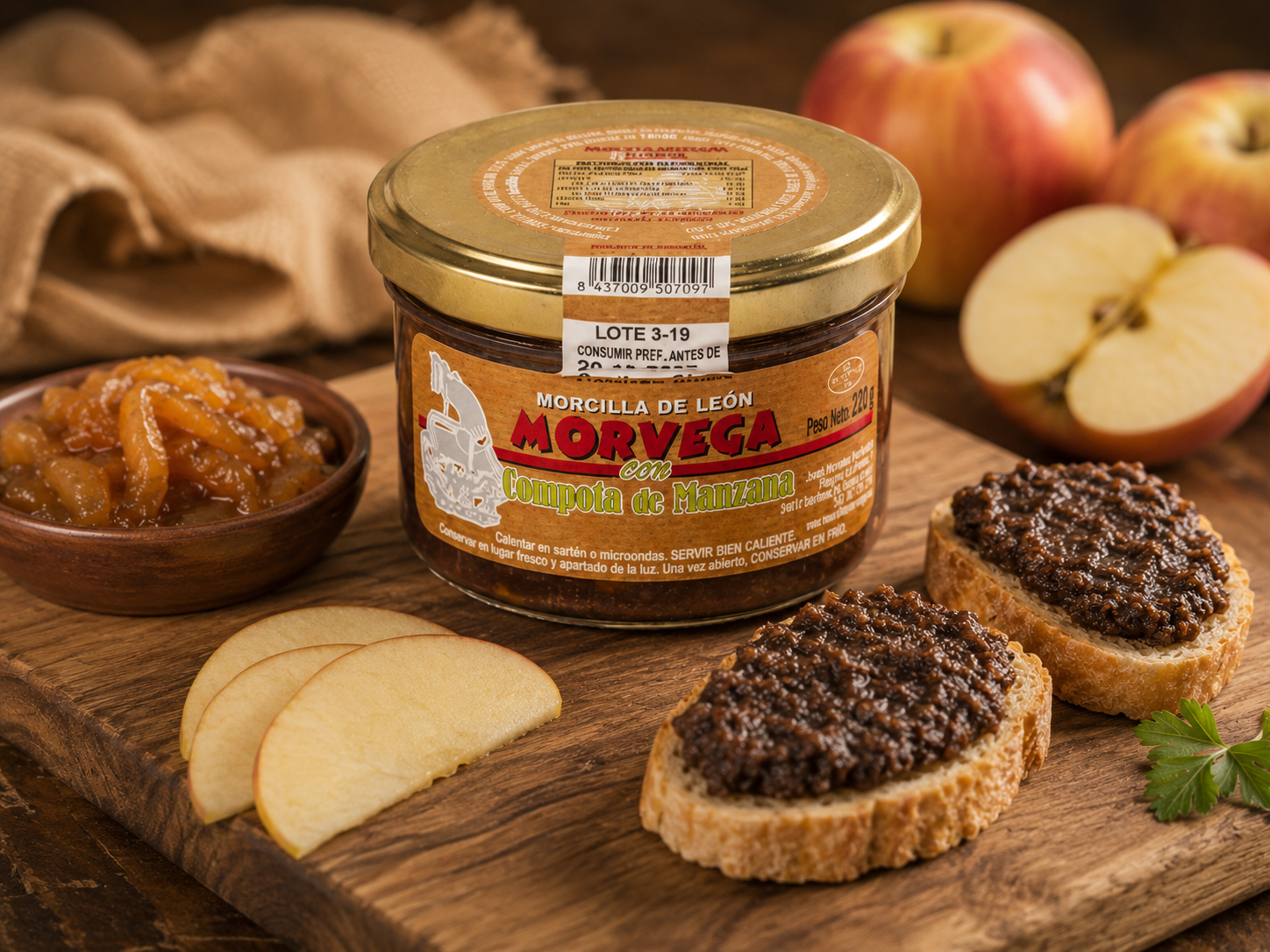 Morcilla de León con compota de manzana