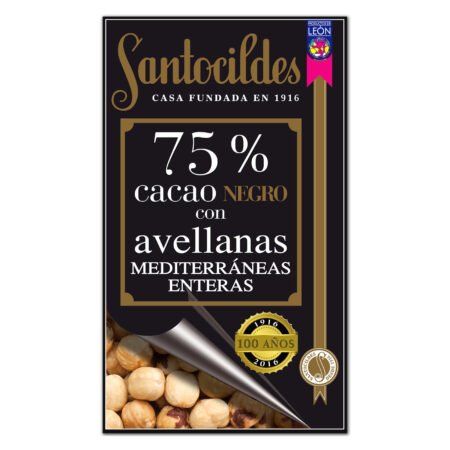 Chocolate Negro 75% Cacao con Avellanas Santocildes · 200 g