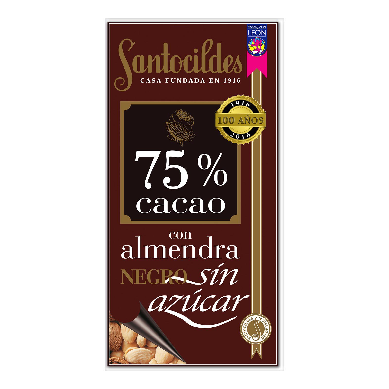 Chocolate Negro 75% Cacao con Almendras sin Azúcar Santocildes · 200 g