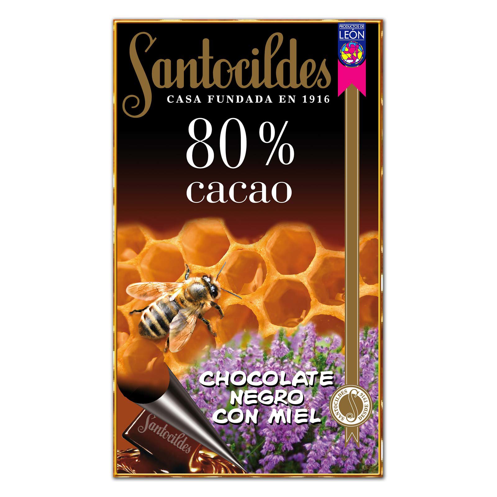 Chocolate Negro 80% Cacao con Miel de Brezo Santocildes · 200 g